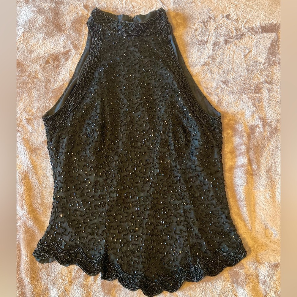 Vintage Sténay Beaded Black Silk Top